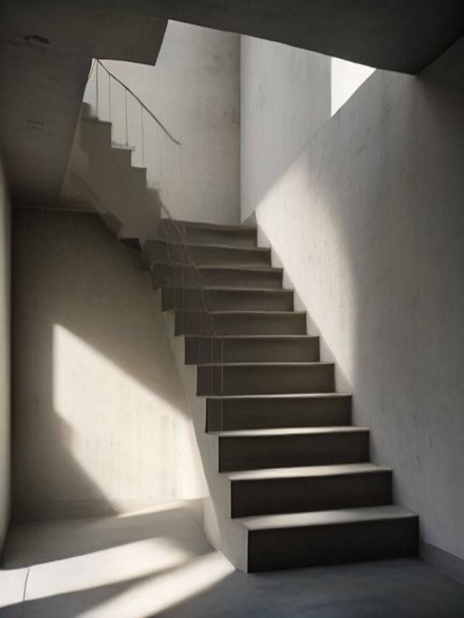Escada de concreto com sombra diagonal